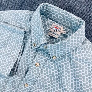 Faherty Men's XS Teal Playa Fish Scale Print Button Down Shirt Organic Cotton